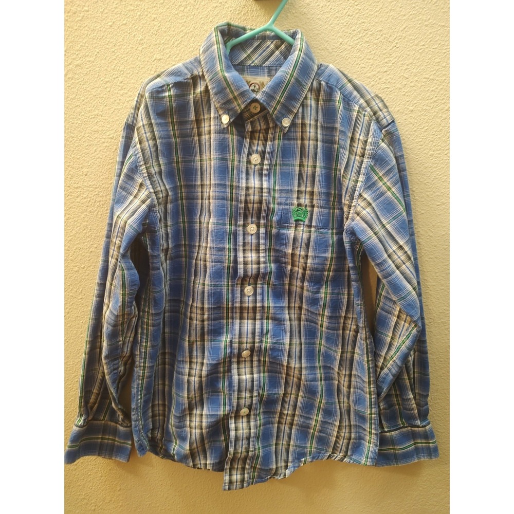 Cinch Boys S (6-8) Blue Plaid Button Down Shirt Western Rodeo Long Sleeve Youth